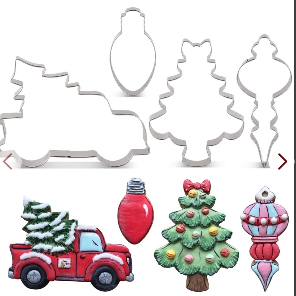 LILIAO 4 Piece Christmas Cookie Set Tree, Bulb, Topper and Truck w/Tree